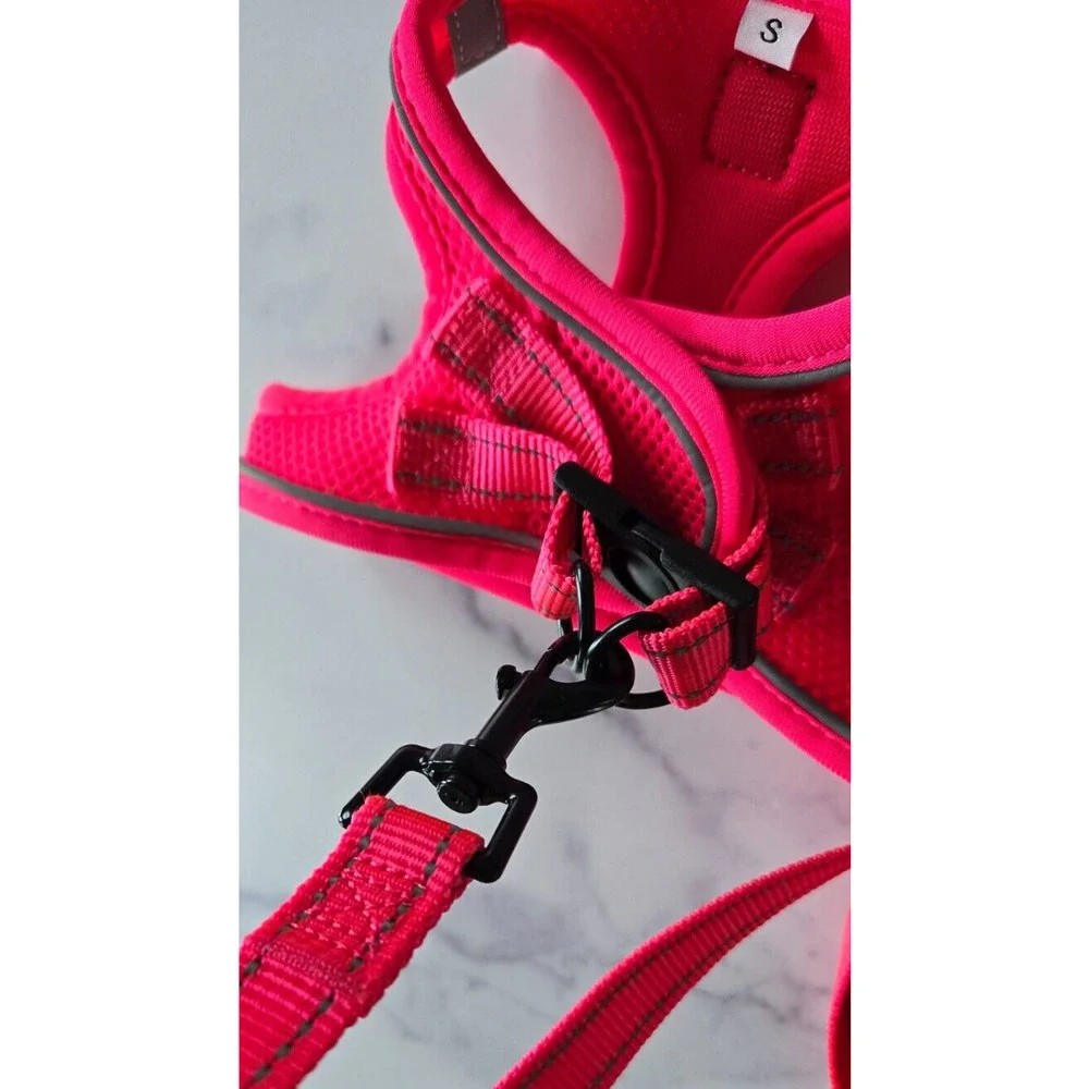 Bella & Pal Dog Step-in Harness Leash Set Small Hot Pink OxyMesh Hook Loop Puppy